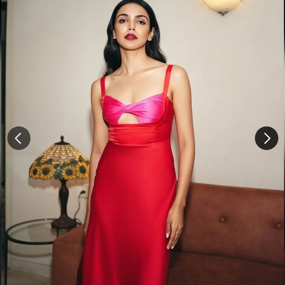 Micas Two-tone Satin Red Dress NWT - Picture 5 of 13
